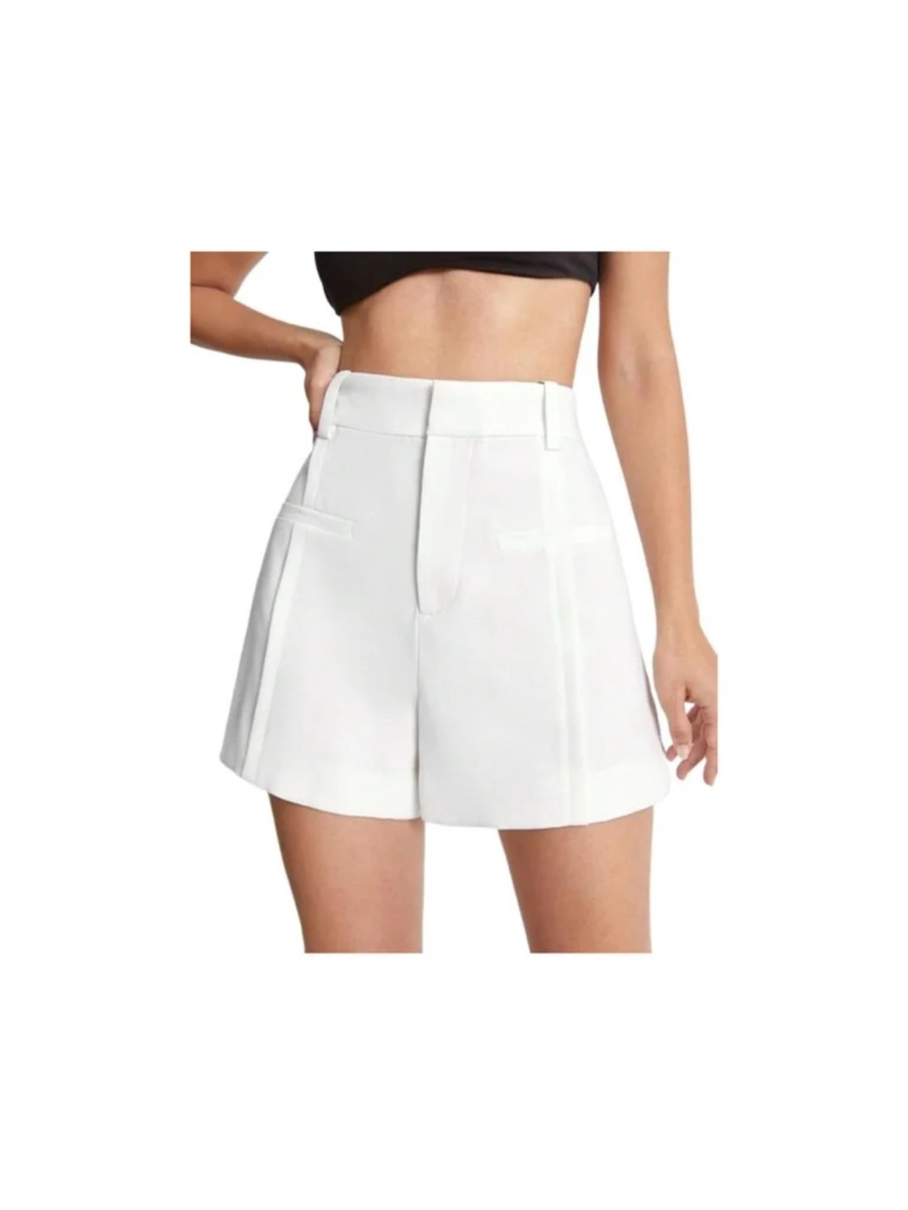 Women High Waist Shorts Wide Leg Tailored Shorts Solid Zip Fly Work Office Short